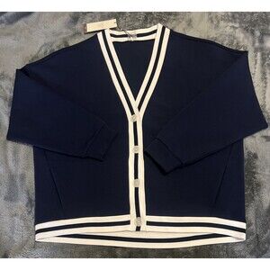 LARGE Calia Women's Club Cardigan Opulent Blue/Pure White
